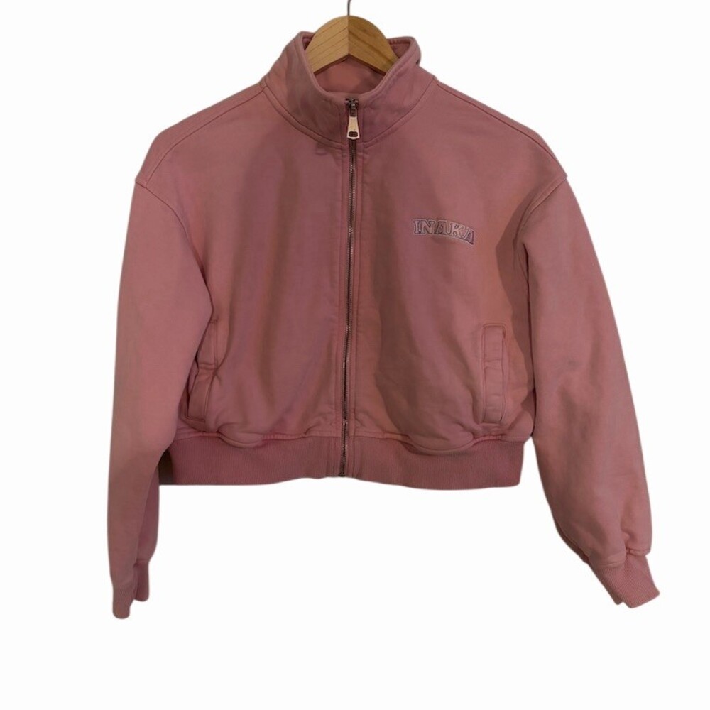 Inaka Power Cropped Zip-Up Jacket Womens Small Pink High Neck Athleisure